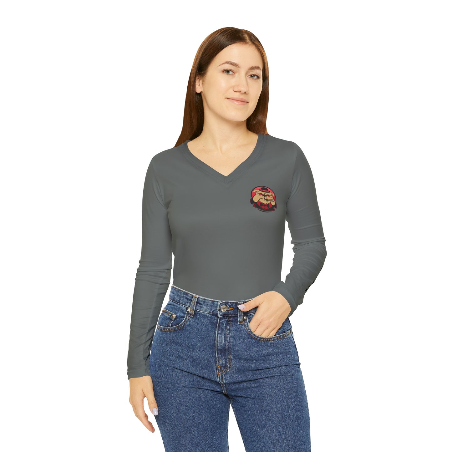 RRA Logo Women's Long Sleeve V-neck Shirt (AOP)